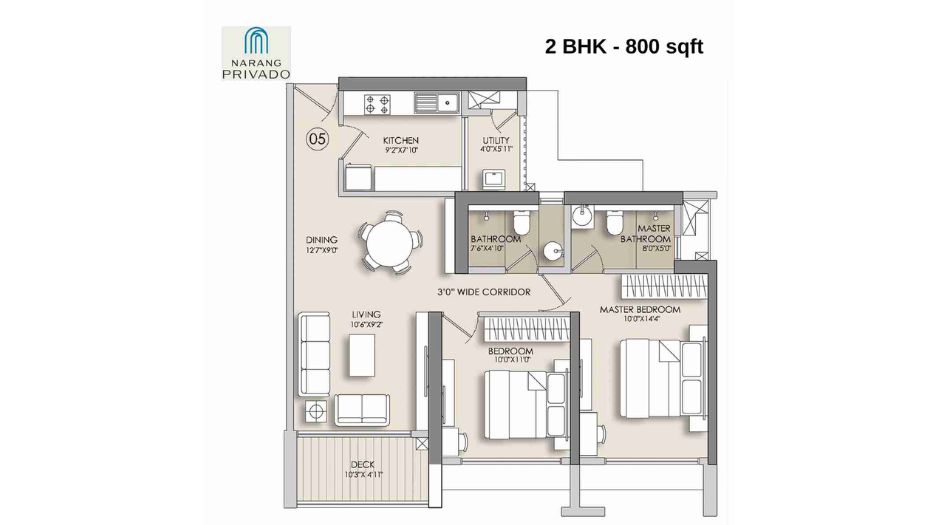 Narang-Privado-Floor-Plan-2-BHK-Luxury-800-sqft