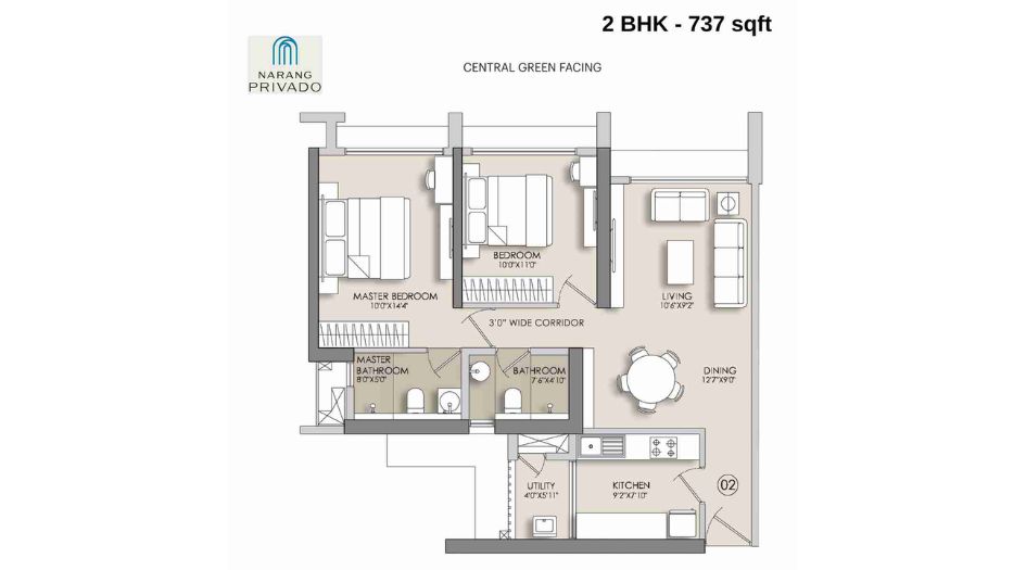 Narang-Privado-Floor-Plan-2-BHK-Regal-737-sqft